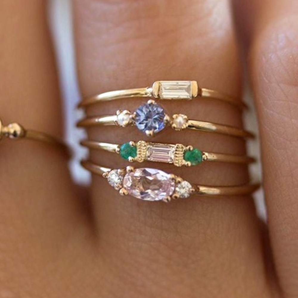 Ring Set Gold Plated Crystal